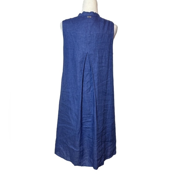 Anne Klein 100% Linen Chambray Sleeveless Mandarin Collar swing Dress Size Small - Picture 3 of 12